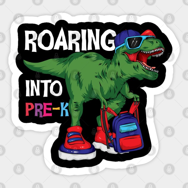 Roaring into Pre K Funny T-rex Backpack graphic boys girls back to school gift Sticker by BadDesignCo